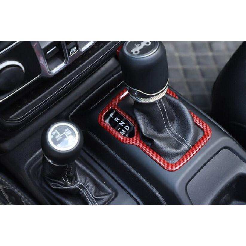 Console Gear Shift Frame Trim Cover for Jeep Wrangler JL JT 18+ Red Carbon Fiber