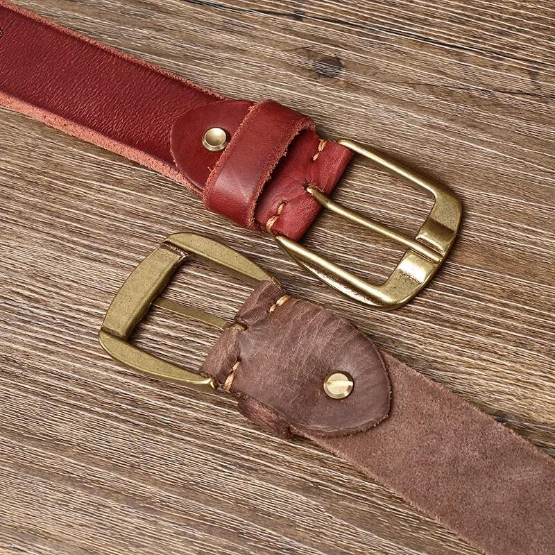 3.8CM Thick Cowhide Copper Buckle Genuine Leather Casual Jeans Cowboy Belt Men High Quality Retro Luxury Designer Male Strap