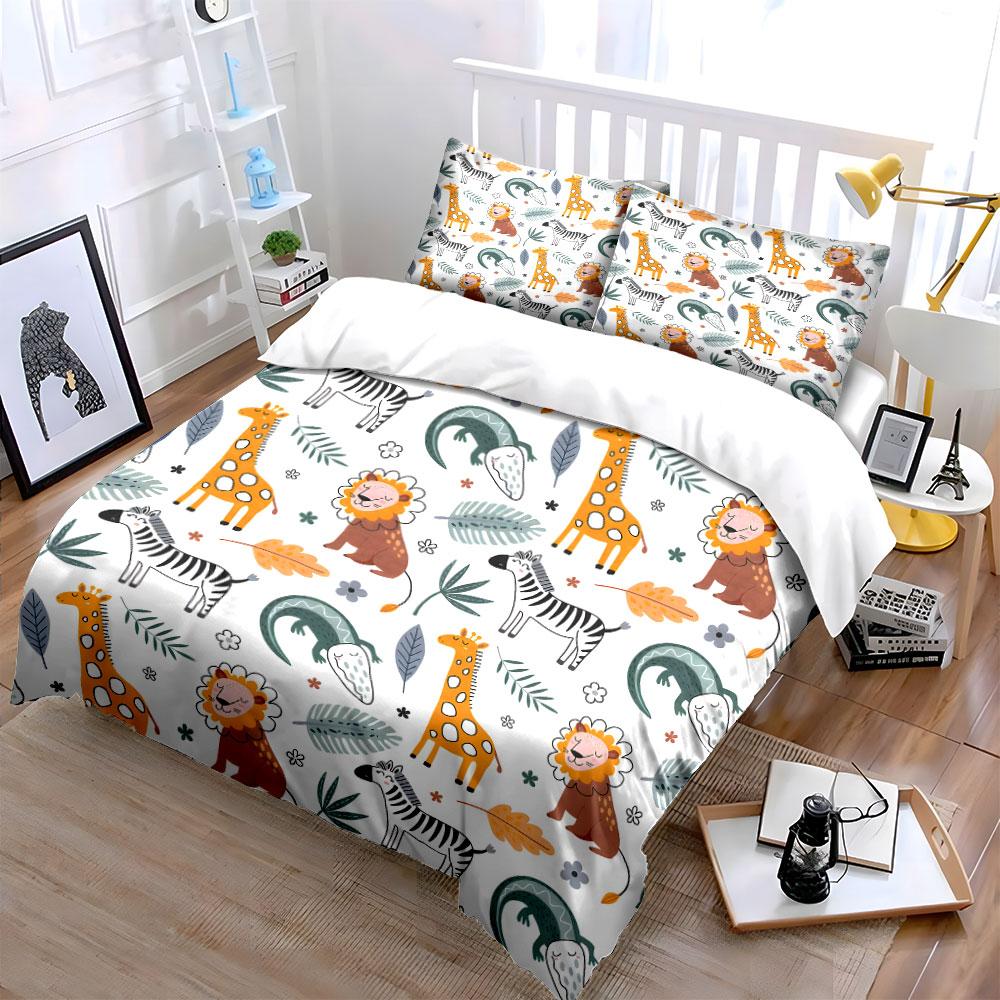 Animals with Leafy Patterns. Print Bedding Set 1 Duvet Cover 2 Pillowcases for Adult and Children Luxury Gift Full Size