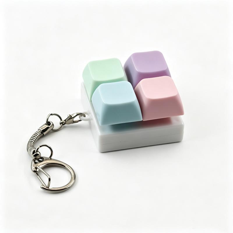 Mini Fidget Key Cap Keychain 1Pcs 4-Key Macaron Color No Light Portable Stress Relief Key Ring for Teenagers
