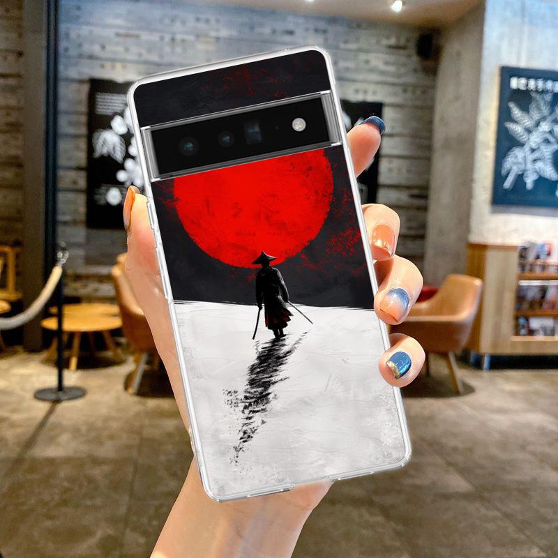 Phone Case For Google Pixel 9 8 7 6 9A 8A 7A 6A 5 4 5A 4A 3A Pro XL Soft Clear TPU Transparent Cover Japanese Samurai Art