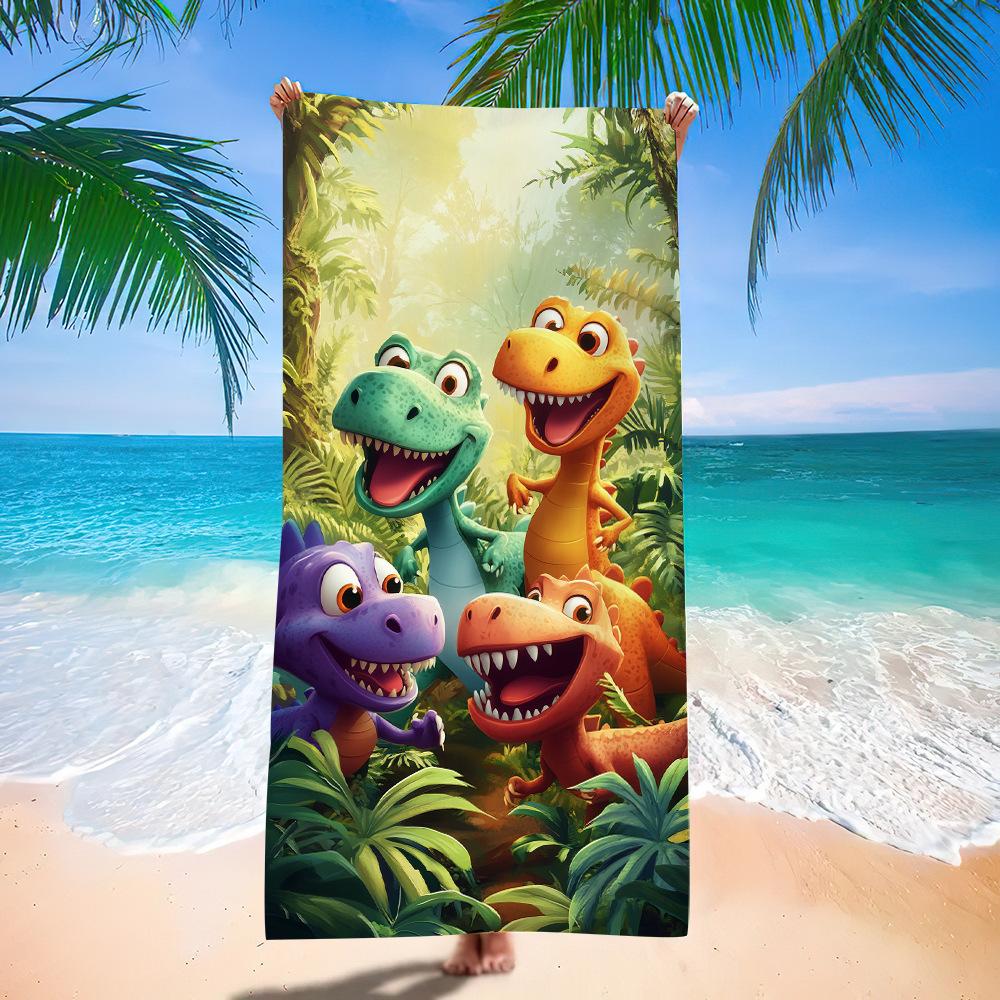 Asciugamano da Spiaggia Cartone Animato Piccolo Dinosauro Europeo e Americano Fabbrica di Stampa Digitale Asciugamano da Bagno Stampa Giocattoli Microfibra Bambini