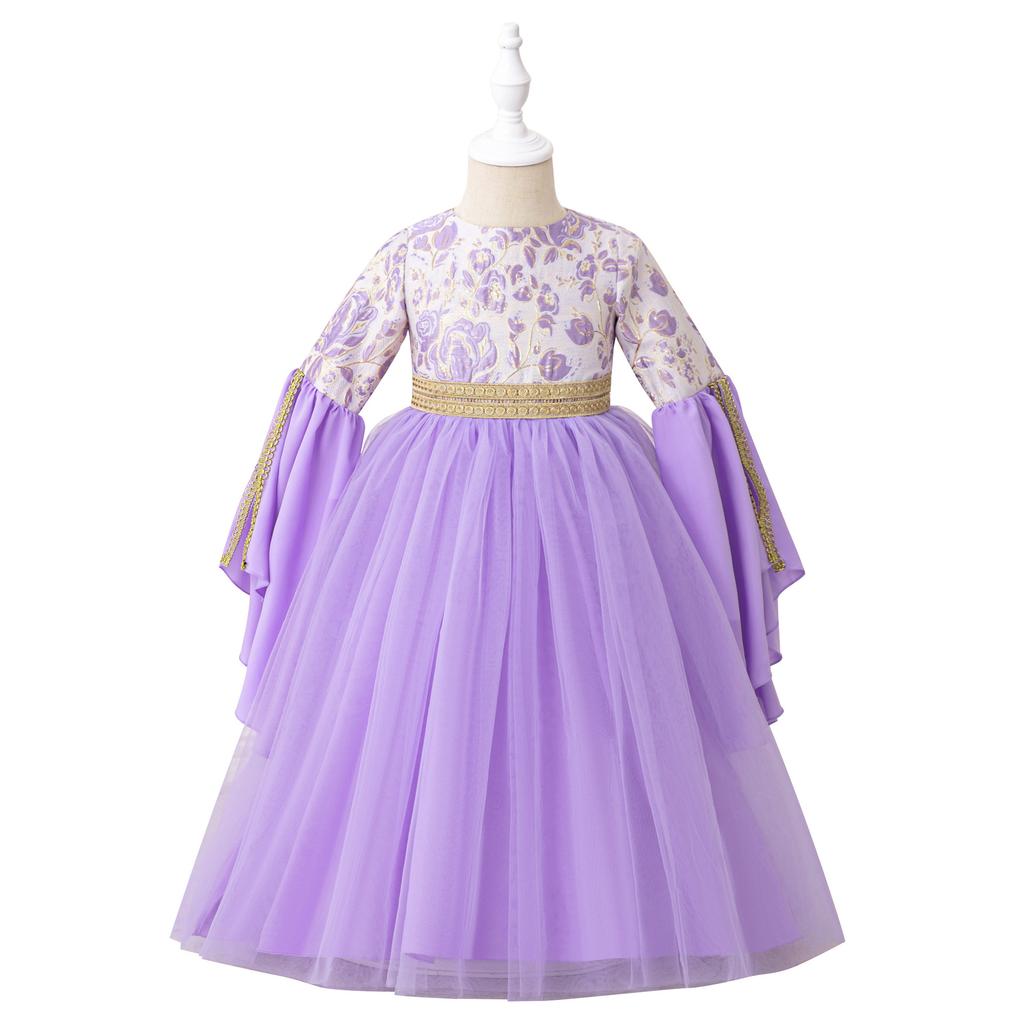 Flower Girl Princess Dress For Weddings Summer Kid Formal Bow Long Gown For School Evening Party Children New Year Cloth