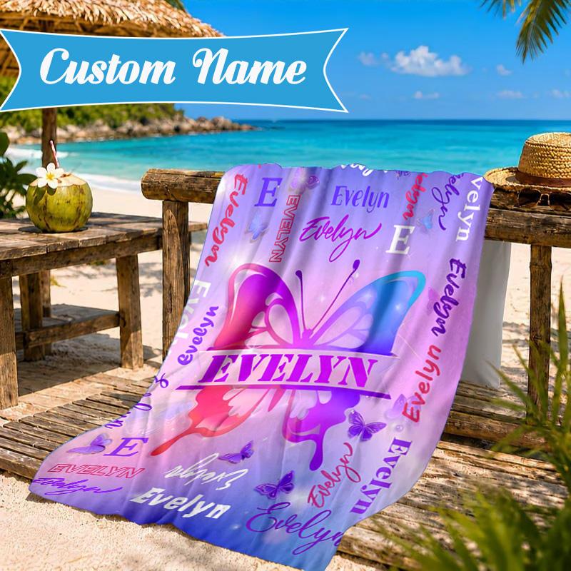 Custom Name Your Name Art Design Beach Towel Microfiber Beach Towel, Lightweight and Quick-Dry, for Summer Travel, Swimming Pool Gift