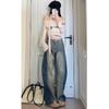 Women's Low Waist Wide Leg Color-Block Patchwork Jeans - Spicy Girl, Autumn 2025