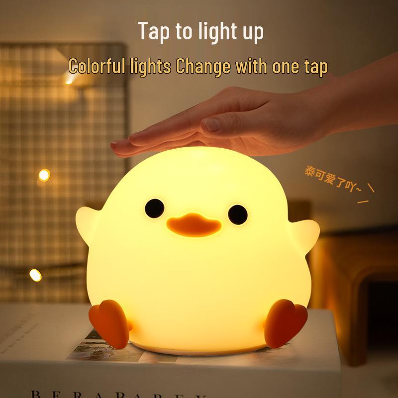 Bean Duck Sleep Companion: Rechargeable Silicone Night Light for Kids - Tap & Portable Warm Bedside Lamp Atmosphere Light