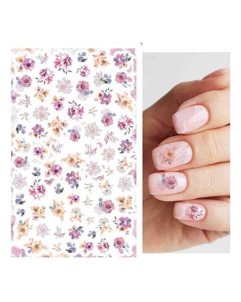 Autocollants 3D pour Nail Art, lignes ondulées abstraites colorées, décalcomanies à fleurs et feuilles florales, décoration d'ongles