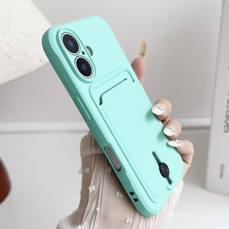 Push Card Bag Slot Holder Wallet Case For iPhone 16 15 14 Plus 11 12 13 Pro Max 16E Luxury Soft Matte Silicone Shockproof Cover