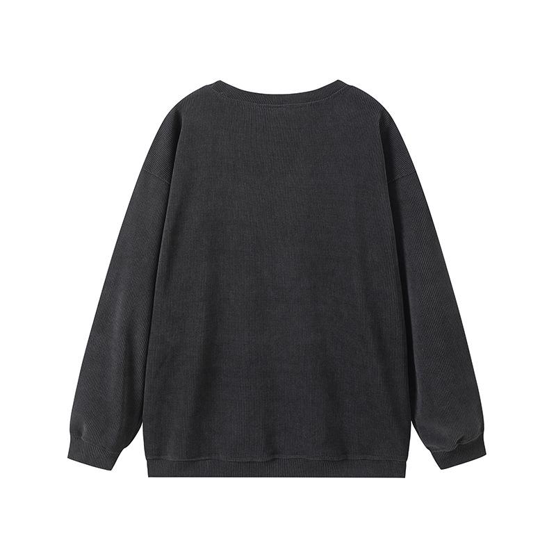 Women's Autumn/Winter Corduroy Round Neck Sweatshirt - Casual Long Sleeve Fashion Pullover
