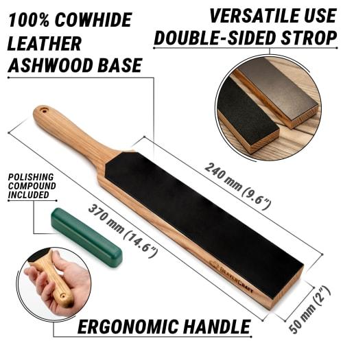 BeaverCraft LS6P1 Leather Strop Kit with Sharpening Abrasives, Knife Stropping Block, 35.5 Cm, Knife Sharpener, Leather Strop for Knife Stropping Kit