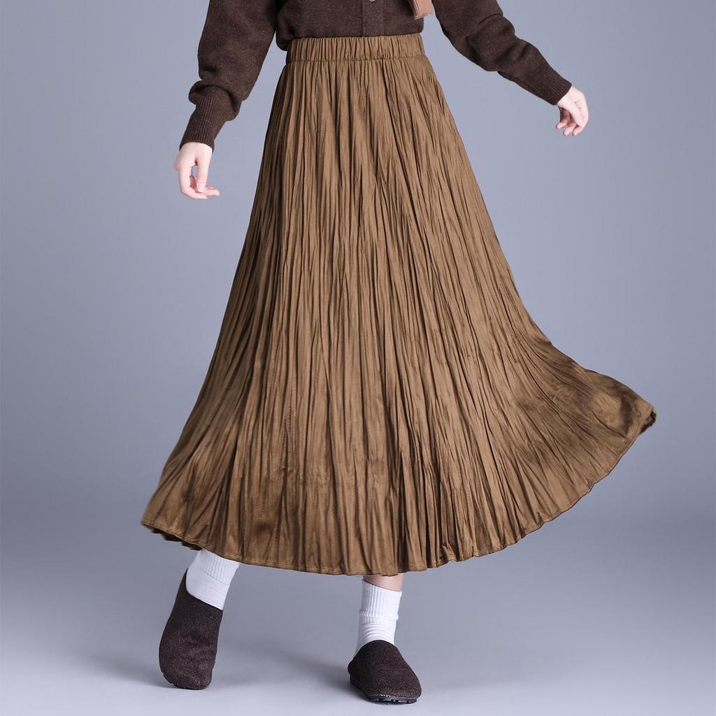 Elegant 2025 Autumn Women’s A-line Pleated Skirt with Elastic Waist – Korean Style