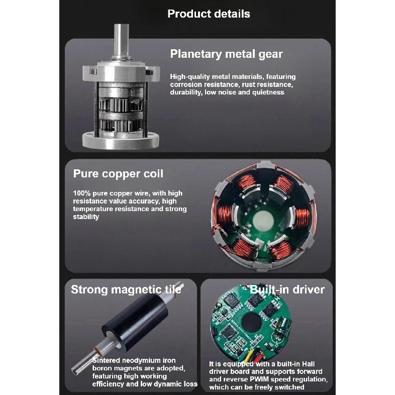1pc PGM42-4260 brushless planetary DC gear motor 12V adjustable speed high-torque 24V Hall drive forward/reverse rotation motor