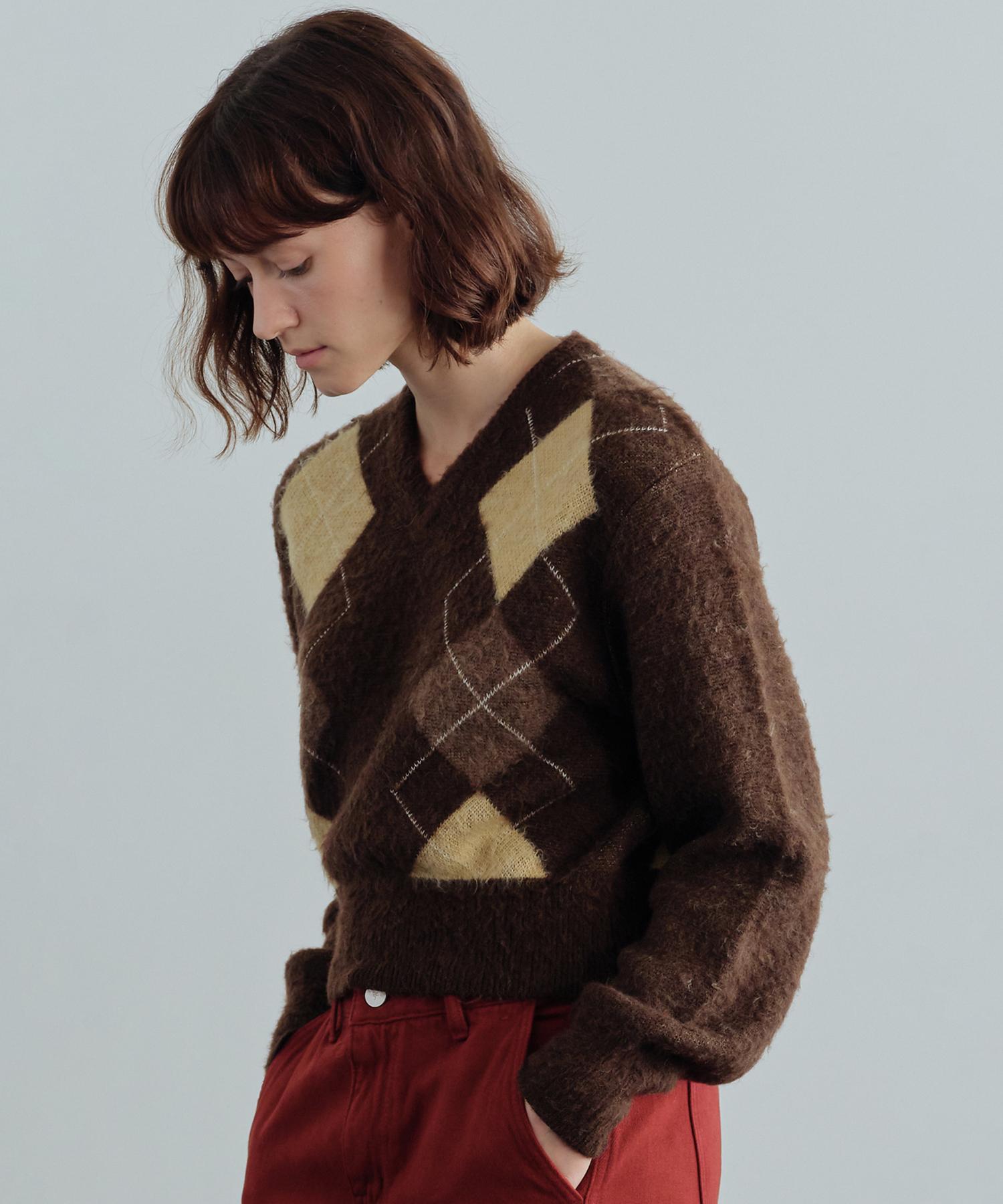 The Rye V-Neck Argyle Knit(Brown) Brown/F