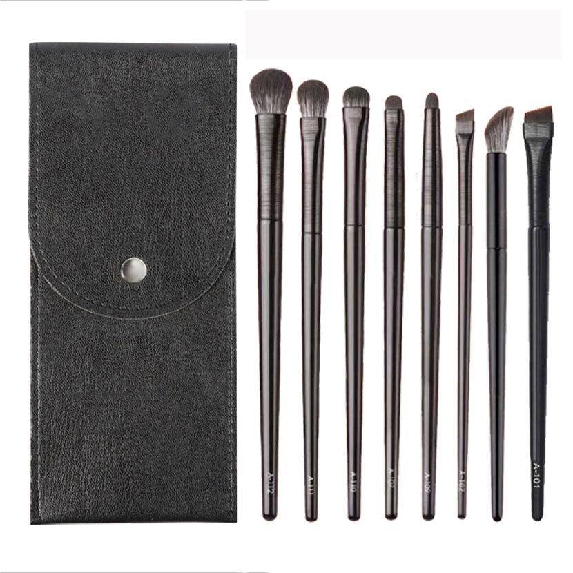 HMU Custom Logo Black Vegan Wooden Fluffy Blending Eyeshadow Brushes Private Label With Case