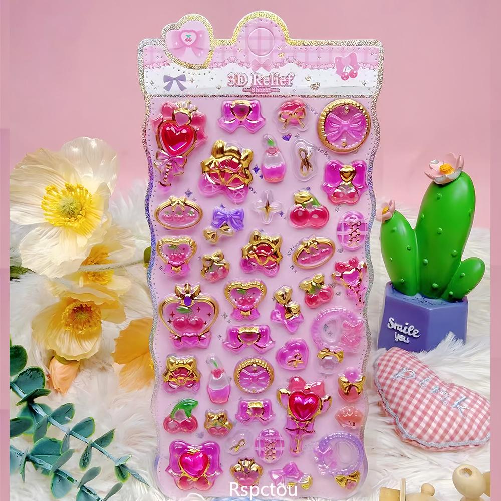 1/8pcs Cartoon Cute Aesthetic 3D Stickers Creative Animal Food Crystal Sticker for Notebook Guitar Decoration Decals Gift