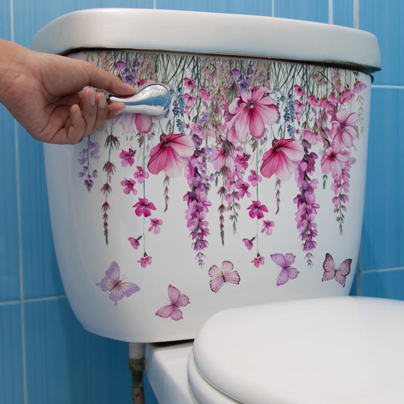 Plant Flower Butterfly Wall Sticker Bathroom Toilet Decor Living Room Cabinet Home Decoration Decals Beautify Self Adhesive Mura