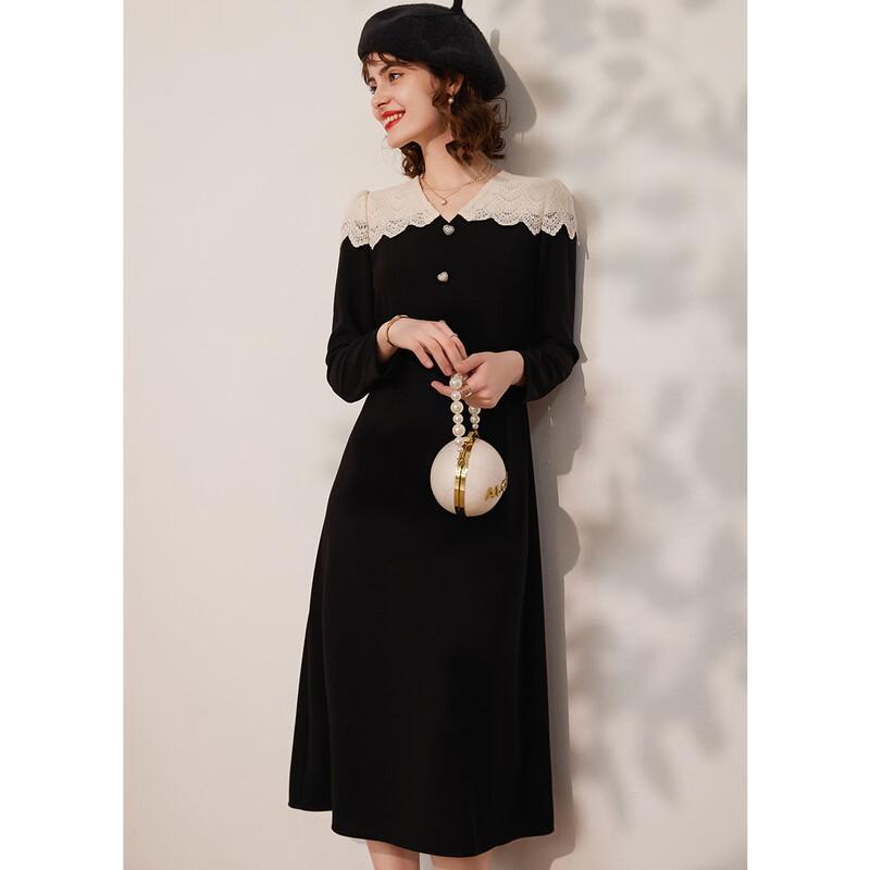 Bailuyu French Elegant Lace Long Sleeve V-Neck Dress XL