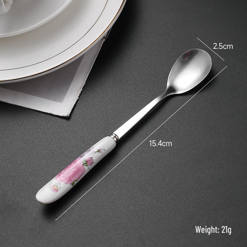 Creative Multi-Color Ceramic Mixing Spoon with Long Handle & Stainless Steel Glaze