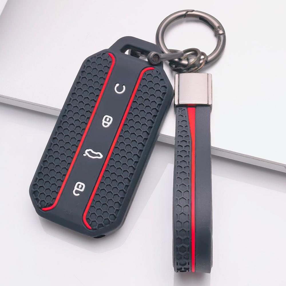 Anti Lost Silicone Keychain Lanyard for Chery Jaecoo 5 J5 J7 Tiggo 9 Arrizo 8 with Keychain Honeycomb Texture Non Slip Grip Car Remote Key Sleeve