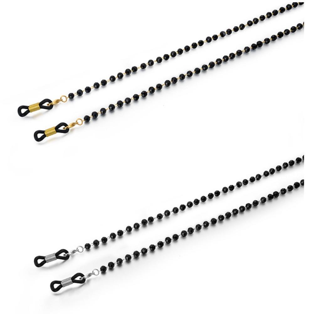 Black Crystal Bead Chain  Sunglasses Chain Straps Lanyards Metal Chain Splicing Style Chain Glasses Hanging Rope Holder Cord Lanyard