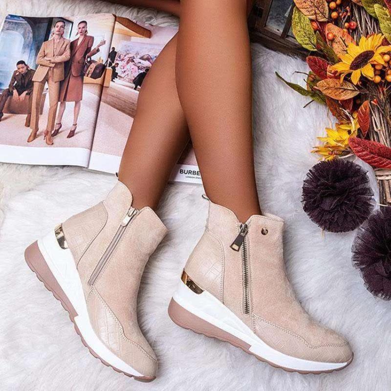 Winter 2025 New Side Zipper Wedge Boots Women's Platform Plus Size Fleece Warm Suede Snow Boots