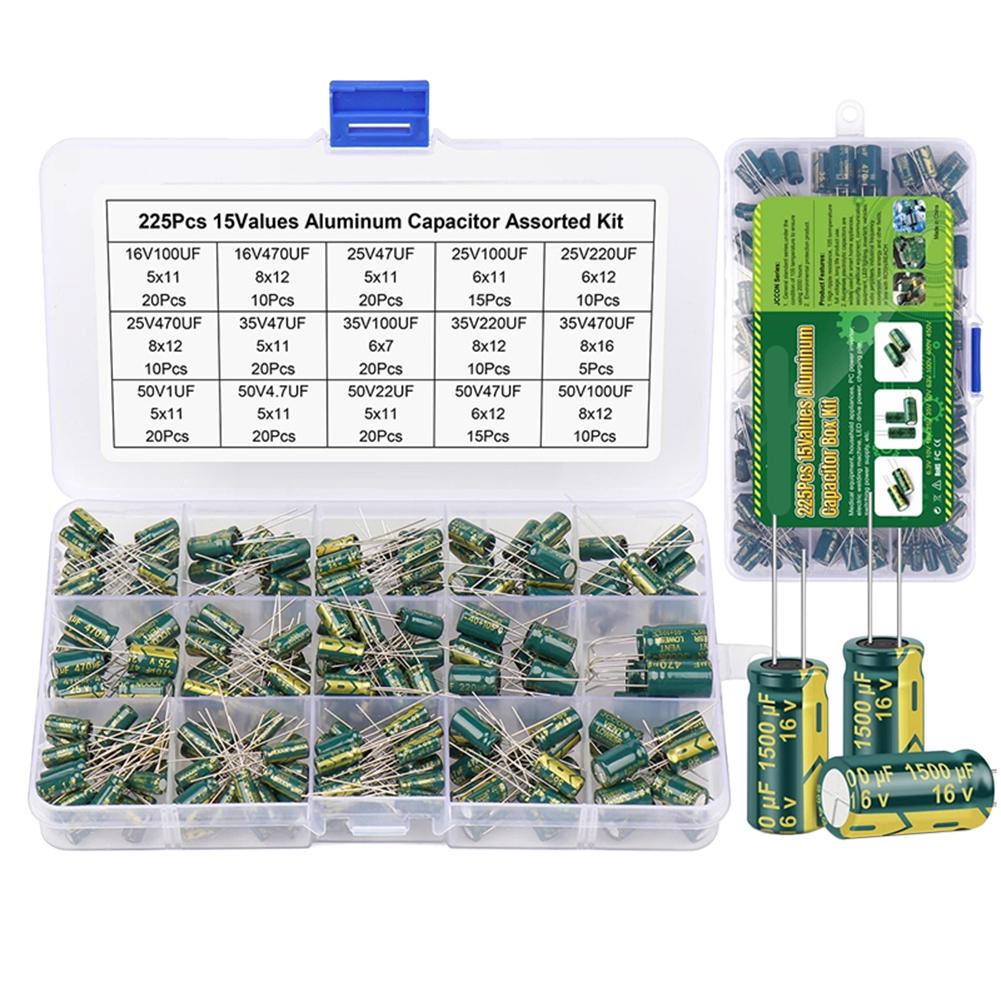 15/24/36 Values 225/460/925Pcs Variable Capacitors Assorted Kit Aluminum Electrolytic Capacitors Assortment Kit for DIY Projects