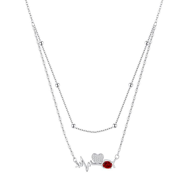 Wind natural crystal stone temperament sense crystal heart beating collarbone chain s925 sterling silver heartbeat necklace women's fashion gift