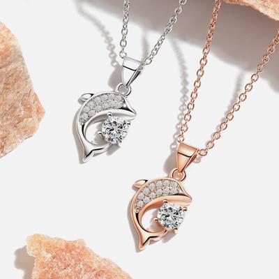 Meerjungfrau-Anhänger mit Diamanten und Schlüsselbeinkette, minimalistisches Design, großer Fisch, Begonie, Delfinschwanz-Halskette