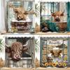 Farm Animal Shower Curtain Cartoon Funny Highland Cow Flower Plant Barn Butterfly Home Polyester Fabric Bathroom Decor Curtains
