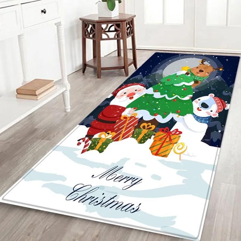 Christmas Santa Claus Snowman Kitchen Hallway Balcony Runners Rugs New Year 2024 Christmas Decorations Bedroom Entrance Doormat