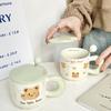 Cartoon Butter Bear Cup Couple Ceramic Cup Girls High Looking Mug with Lid Spoon Home Office Water Cup