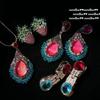 Sotheby'S Peacock Tourmaline Teardrop Jewel Earrings, Antique, 18K Gold Plated, Carmine Strawberry Zircon Earrings