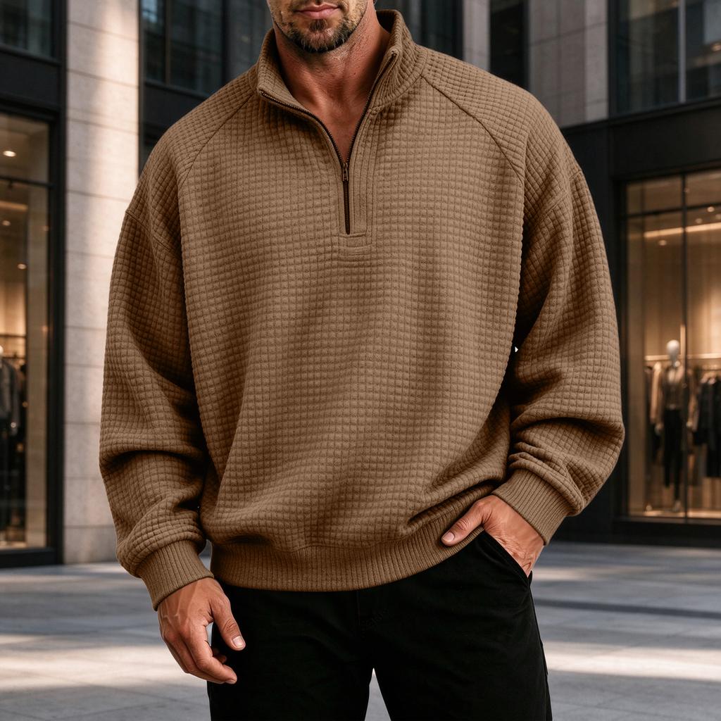 Herren lockeres lässiges Reißverschluss-Sweatshirt mit Stehkragen und langen Ärmeln