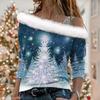 Women's Off Shoulder Furry Trim Long Sleeve T-Shirt Christmas Glitter Star 3D Print Elegant Winter Casual Top