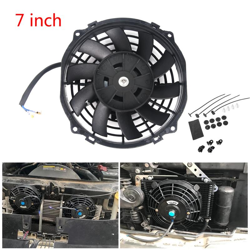 7 Inch Universal 12V 80W Slim Reversible Black Blade Electric Cooling Radiator Auto Fan Mounting Kit