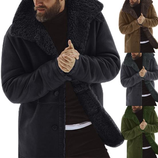 Herrenmantel Verdickt Einfarbig Mittellang Lässig Herren Gefüttert Winterjacke