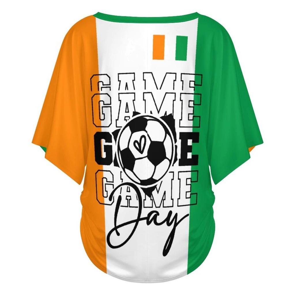 Women's Casual V Neck Short Sleeve Pullover T Shirt Letter Print Top Soccer Support Fan Apparel for Outdoor Activities