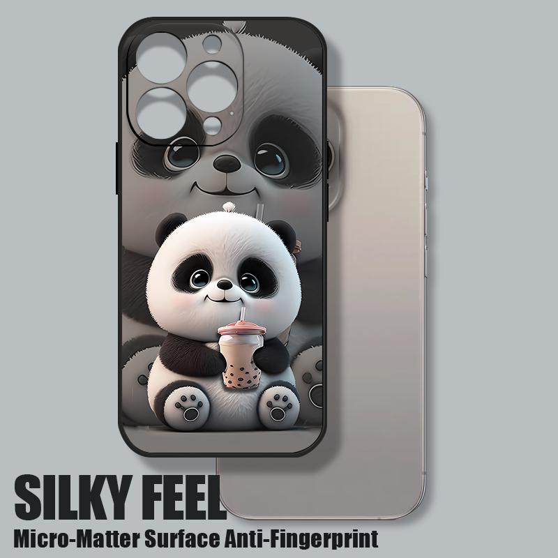 Milk Tea-drinking Panda Lanyard Case For iPhone 17 Pro Max Soft Silicone Cover For iPhone 16 Pro Max Funda iPhone 15 14 13 12 11 16E Air