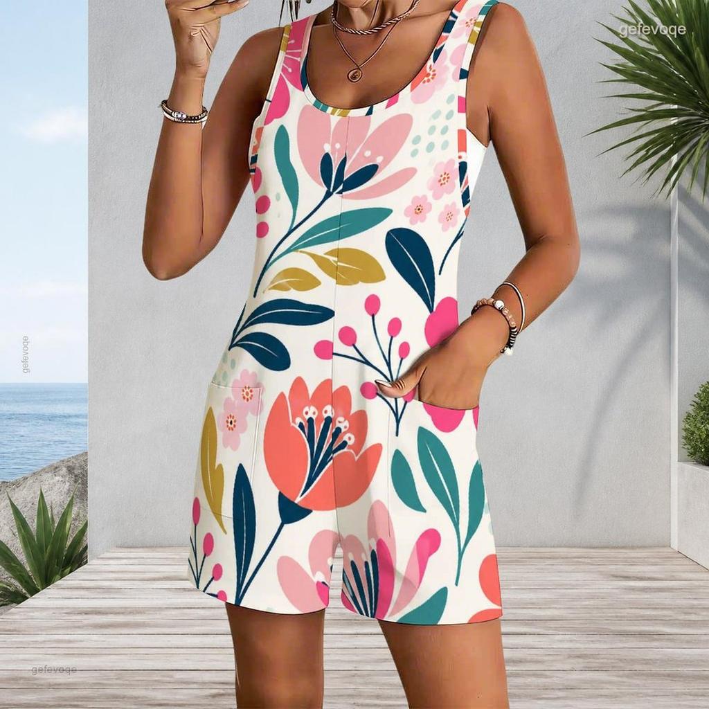 Womens Sleeveless Tank Romper Plus Size Patch Pocket