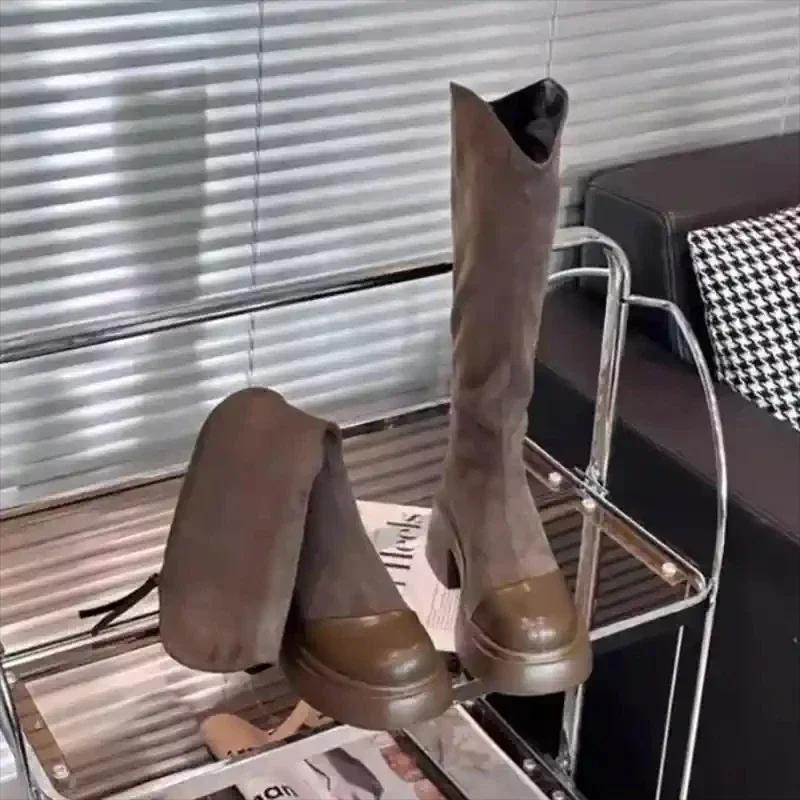 Fashion Thick Heel Women Knee High Boots Fashion Square Toe Shoes Winter Laides Concise Knight Long