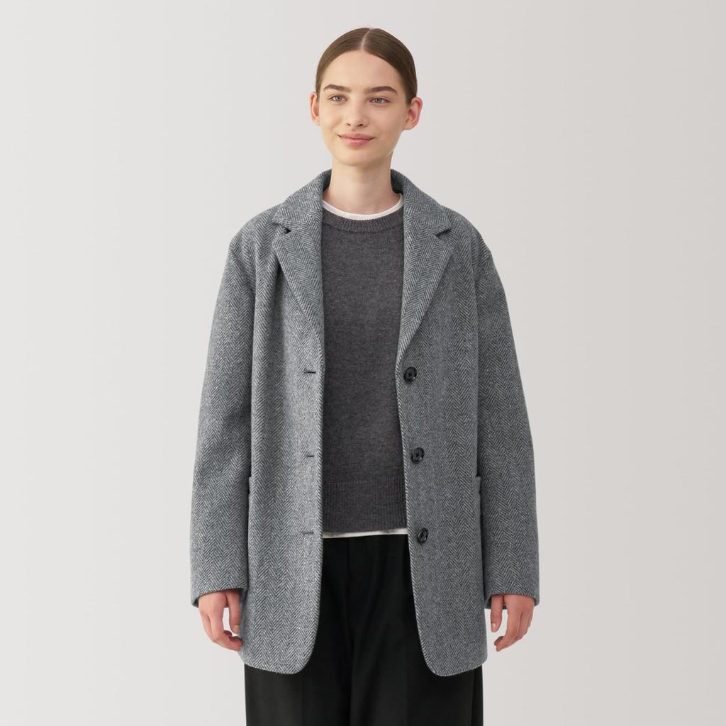 MUJI Recycled Wool Blend Jacket Size BD0ZGA4A Women's Coat, Gray, XL,