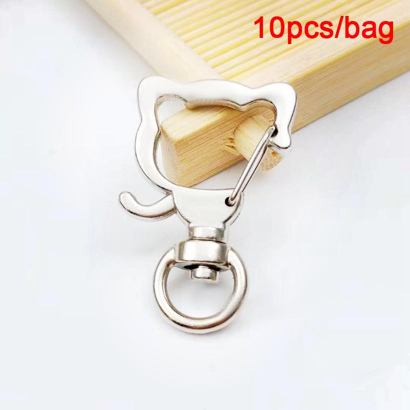 

10 шт. Брелок в форме кошки с полостью, Кольцо для ключей, Брелок, Аксессуары для DIY, Застежка-лобстер серебряный