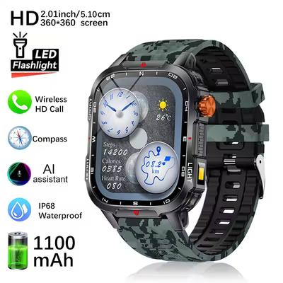 2026 New Men's Smart Watch Bluetooth Call 1100mAh Large Battery 60 Days Standby Time 2.01 Inch Screen IP68 Waterproof Motion Tracker