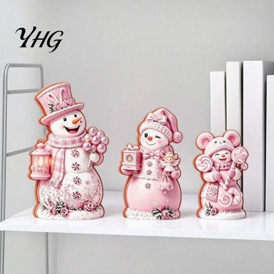 Christmas Gift for Kids 3PCS Snowman Wooden Ornaments, Decorative Cute Festive Figures, Rustic Holiday Ornaments High-definition Printing Crafts Table