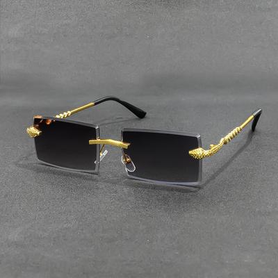 Occhiali da Sole Rettangolari Senza Montatura Uomo Metallo Lente Grigia Sfumata Montatura Grande Senza Montatura Donna Uv400