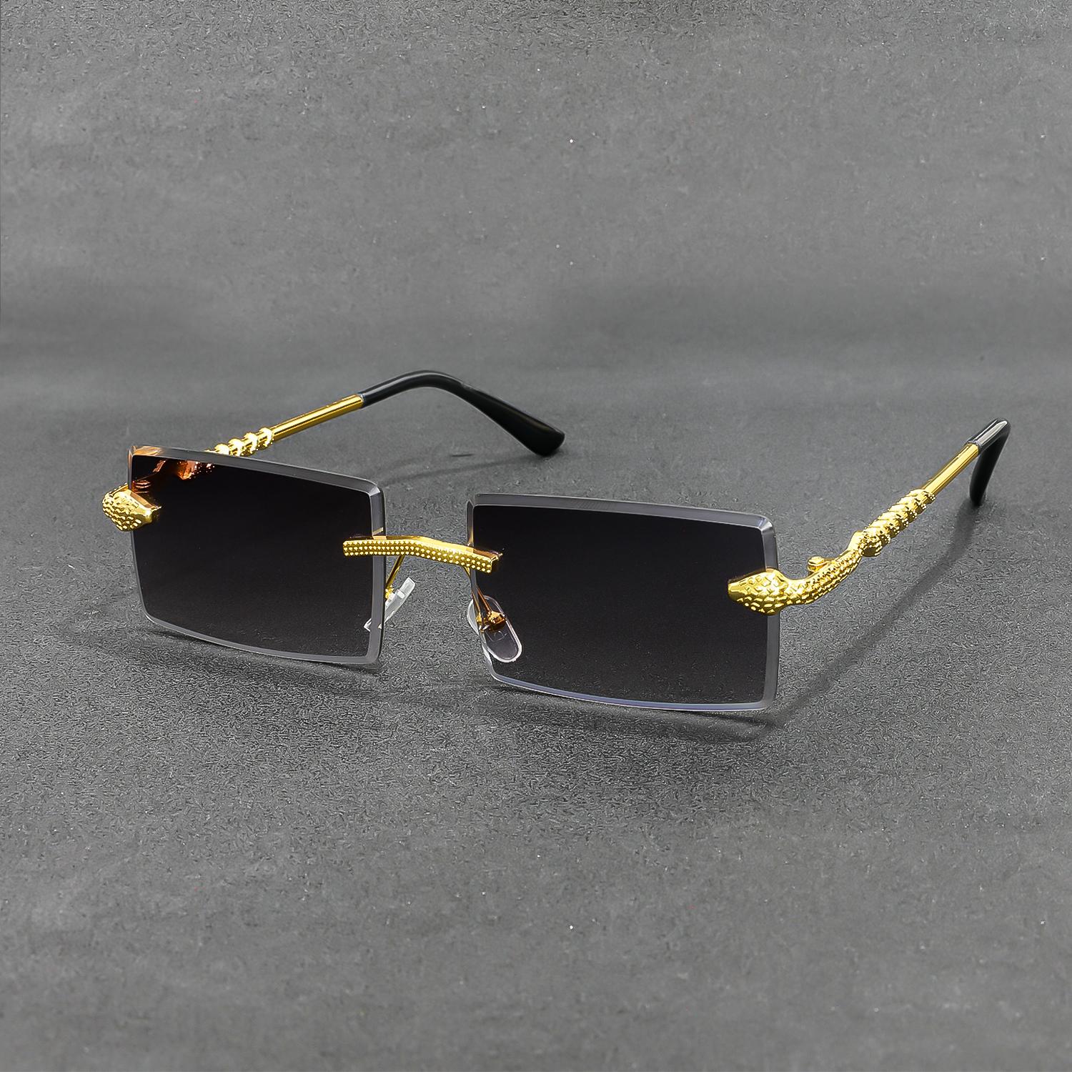 Rimless Rectangle Sun Glasses Men s Metal Material Gradient Gray Lens Big Frameless Sun Eyeglasses Women s UV400 Protection