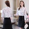 Chiffon Bow Blouse Women 2021 Office Lady Shirt Autumn Geometry Long Sleeve Tops Necktie Bowknot Pullover
