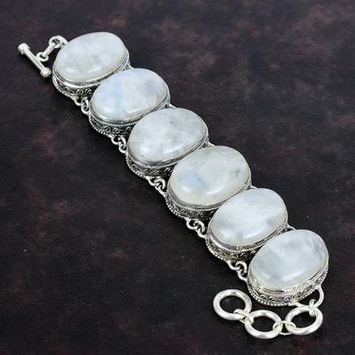 Bracciale Pietra di Luna Arcobaleno Gioielli in Pietra Naturale Bracciale in Argento Sterling 925 Bracciale con Catena Regolabile Bracciale Vintage Gioielli Fatti a Mano