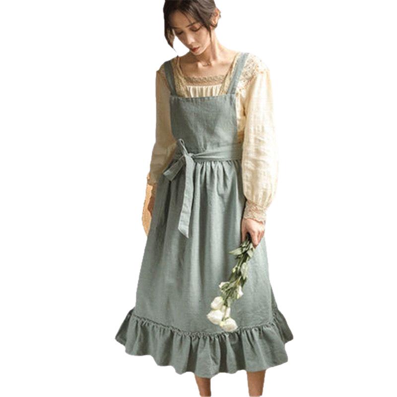 Nordic Solid Color French Pastoral Style Oil-Proof Apron for Kitchen Cooking