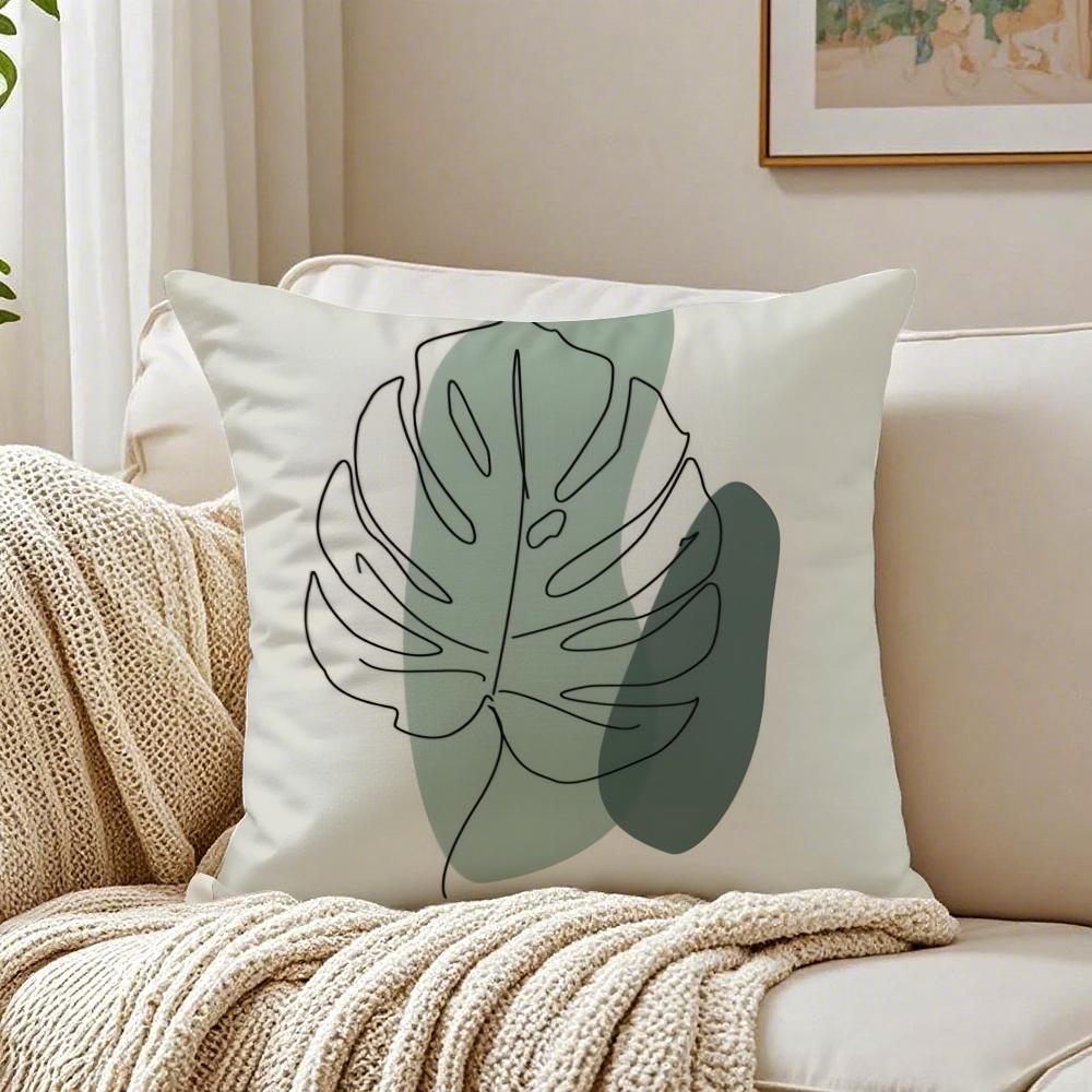 Minimal Casual Simple And Stylish Green Cat Cushion Cover Washable Linen Pillowcase Soft For Daily Sofa Bed Home Room Decor